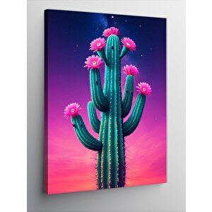 Kanvas Tablo Pembe Çiçekli Kaktüs 70x100 cm