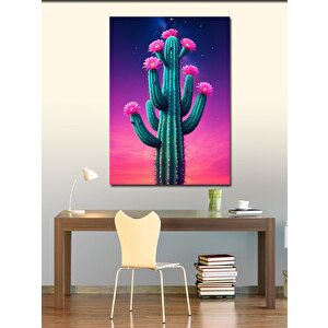Kanvas Tablo Pembe Çiçekli Kaktüs 70x100 cm