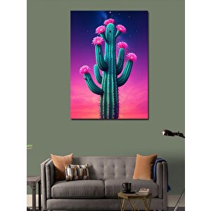 Kanvas Tablo Pembe Çiçekli Kaktüs 70x100 cm