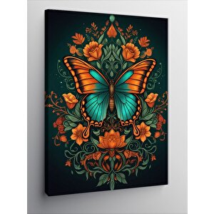 Kanvas Tablo Kelebek Ve Çiçek Kompozisyonu 100x140 cm