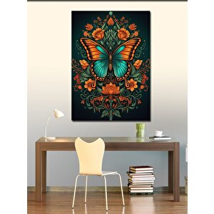 Kanvas Tablo Kelebek Ve Çiçek Kompozisyonu 100x140 cm