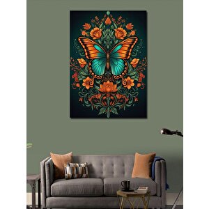 Kanvas Tablo Kelebek Ve Çiçek Kompozisyonu 100x140 cm
