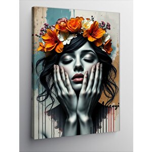 Kanvas Tablo Çiçek Taçlı Duygusal Kadın 100x140 cm