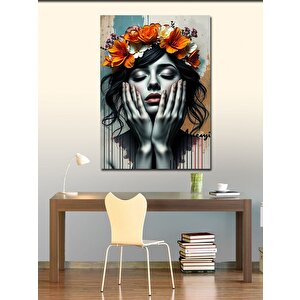 Kanvas Tablo Çiçek Taçlı Duygusal Kadın 100x140 cm