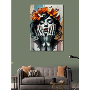 Kanvas Tablo Çiçek Taçlı Duygusal Kadın 100x140 cm