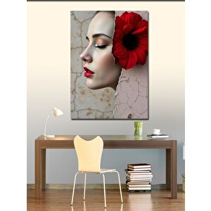 Kanvas Tablo Çiçekli Kadın Portresi 100x140 cm
