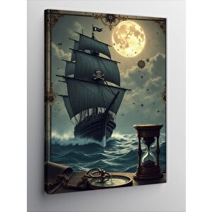 Kanvas Tablo Dolunay Ve Siyah Gemi 70x100 cm