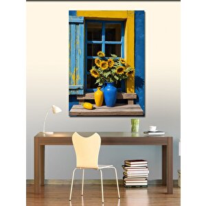 Kanvas Tablo Mavi Pencere Ve Ayçiçeği 100x140 cm