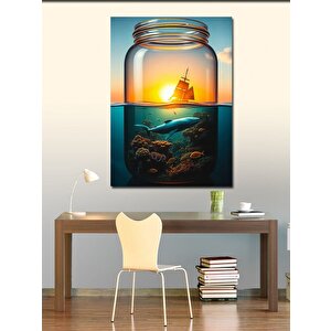 Kanvas Tablo Camda Yelkenli Gemi 100x140 cm