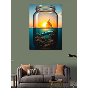 Kanvas Tablo Camda Yelkenli Gemi 100x140 cm