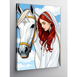 Kanvas Tablo Beyaz At Ve Kız 70x100 cm