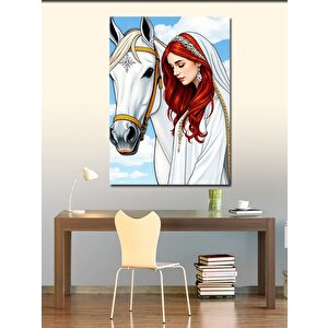 Kanvas Tablo Beyaz At Ve Kız 70x100 cm
