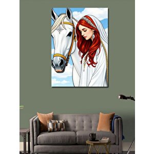 Kanvas Tablo Beyaz At Ve Kız 70x100 cm
