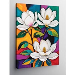 Kanvas Tablo Soyut Beyaz Çiçekler 100x140 cm