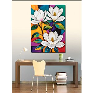 Kanvas Tablo Soyut Beyaz Çiçekler 100x140 cm