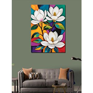 Kanvas Tablo Soyut Beyaz Çiçekler 100x140 cm