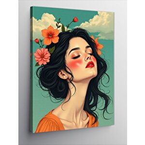 Kanvas Tablo Romantik Çiçek Kadın 50x70 cm