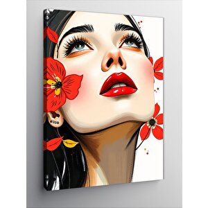 Kanvas Tablo Kırmızı Çiçekli Kadın 50x70 cm