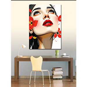 Kanvas Tablo Kırmızı Çiçekli Kadın 50x70 cm