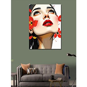Kanvas Tablo Kırmızı Çiçekli Kadın 50x70 cm