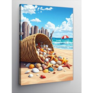Kanvas Tablo Deniz Kabuklu Kumsal Sahnesi 70x100 cm