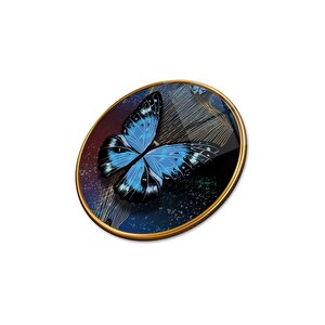 Kelebek Yuvarlak Cam Tablo | Hediyelik, Dekoratif, Ofis, Mutfak 30x30 cm