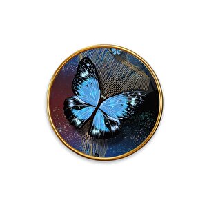 Kelebek Yuvarlak Cam Tablo | Hediyelik, Dekoratif, Ofis, Mutfak 60x60 cm
