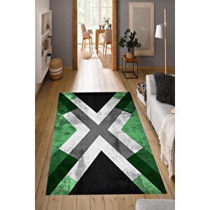 Makinede Yıkanabilir Leke Tutmaz  yeşil Pvc Deri Kaymaz Taban Çapraz Salon Saçaksız Halı 550-00 100x140 cm