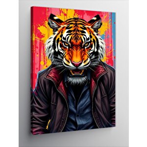 Kanvas Tablo Deri Ceketli Kaplan Portresi 70x100 cm