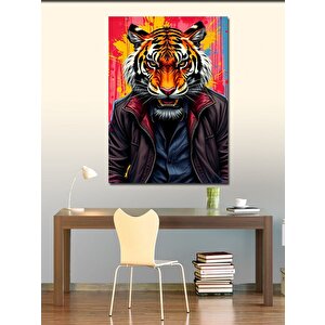Kanvas Tablo Deri Ceketli Kaplan Portresi 70x100 cm