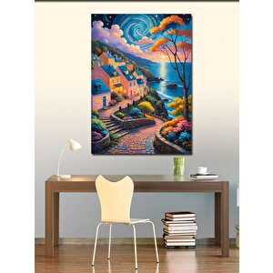 Kanvas Tablo Renkli Köy Manzarası 100x140 cm