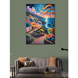 Kanvas Tablo Renkli Köy Manzarası 100x140 cm