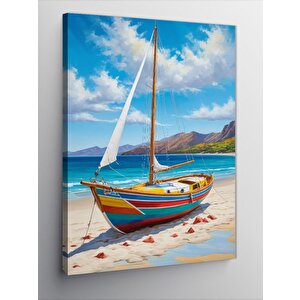 Kanvas Tablo Sahildeki Renkli Kayık 50x70 cm