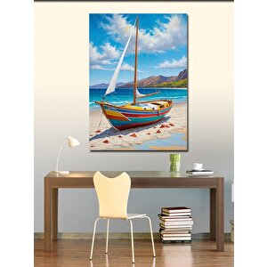 Kanvas Tablo Sahildeki Renkli Kayık 50x70 cm
