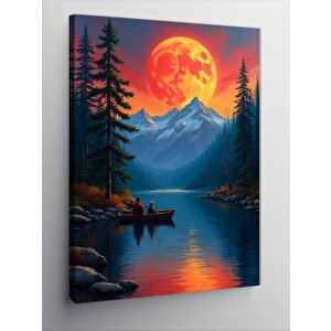 Kanvas Tablo Kırmızı Ay Manzarası 70x100 cm