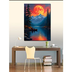 Kanvas Tablo Kırmızı Ay Manzarası 70x100 cm