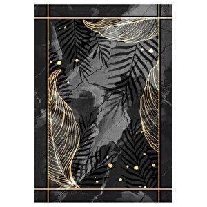Makinede Yıkanabilir Leke Tutmaz  siyah Pvc Deri Kaymaz Taban Tasarım Salon Saçaksız Halı 170-00 100x200 cm