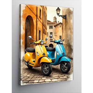 Kanvas Tablo Sarı Vespa Çifti 100x140 cm