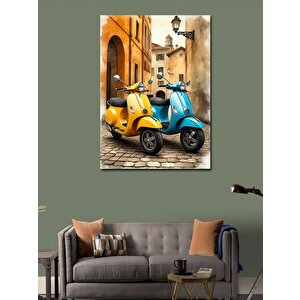 Kanvas Tablo Sarı Vespa Çifti 100x140 cm