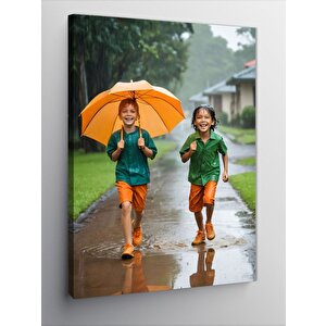 Kanvas Tablo Yağmurda Yürüyen Çocuklar 70x100 cm