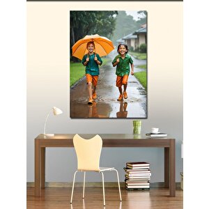 Kanvas Tablo Yağmurda Yürüyen Çocuklar 70x100 cm
