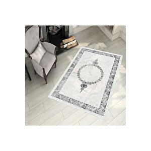 Makinede Yıkanabilir Leke Tutmaz  krem-gri Pvc Deri Kaymaz Taban Göbekli Salon Saçaksız Halı 352-01