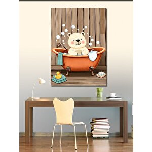 Kanvas Tablo Baloncuklu Küvette Mutlu Ayı 100x140 cm
