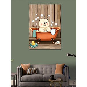 Kanvas Tablo Baloncuklu Küvette Mutlu Ayı 100x140 cm