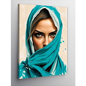 Kanvas Tablo Mavi Şal Giyen Kadın 100x140 cm