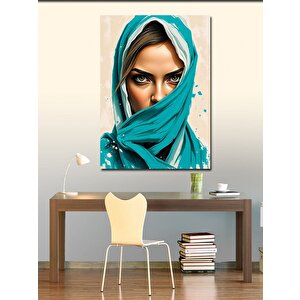 Kanvas Tablo Mavi Şal Giyen Kadın 100x140 cm