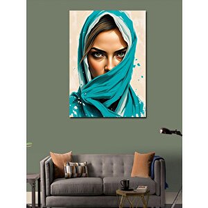 Kanvas Tablo Mavi Şal Giyen Kadın 100x140 cm