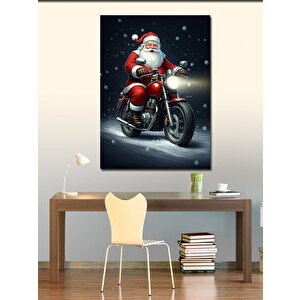 Kanvas Tablo Motosiklet Süren Noel Baba 50x70 cm