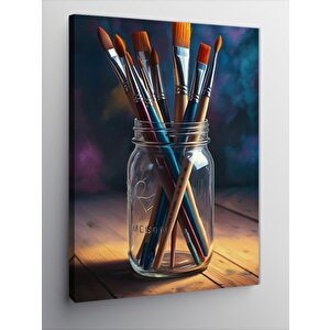 Kanvas Tablo Fırçalarla Sanat Vazosu 70x100 cm