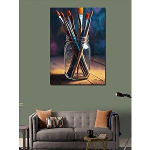 Kanvas Tablo Fırçalarla Sanat Vazosu 70x100 cm